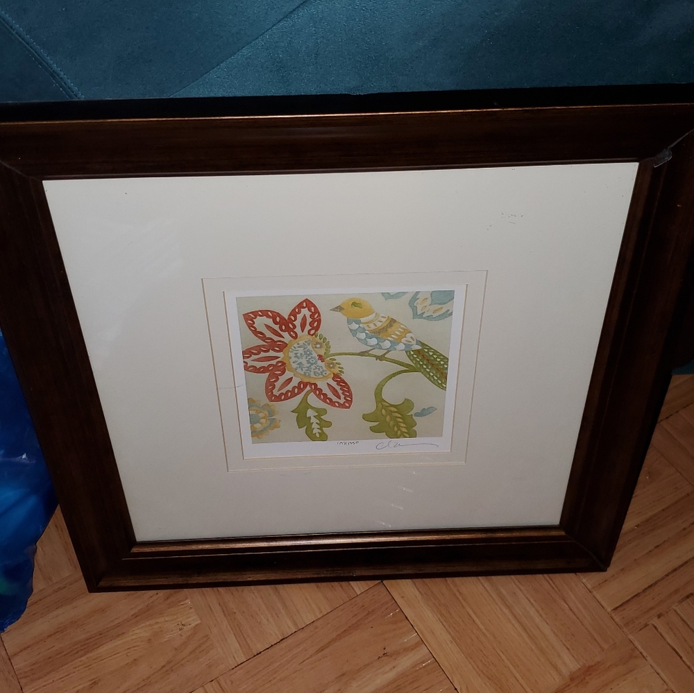 Chariklia Zarris Bird Flower Signed Numbered Frame